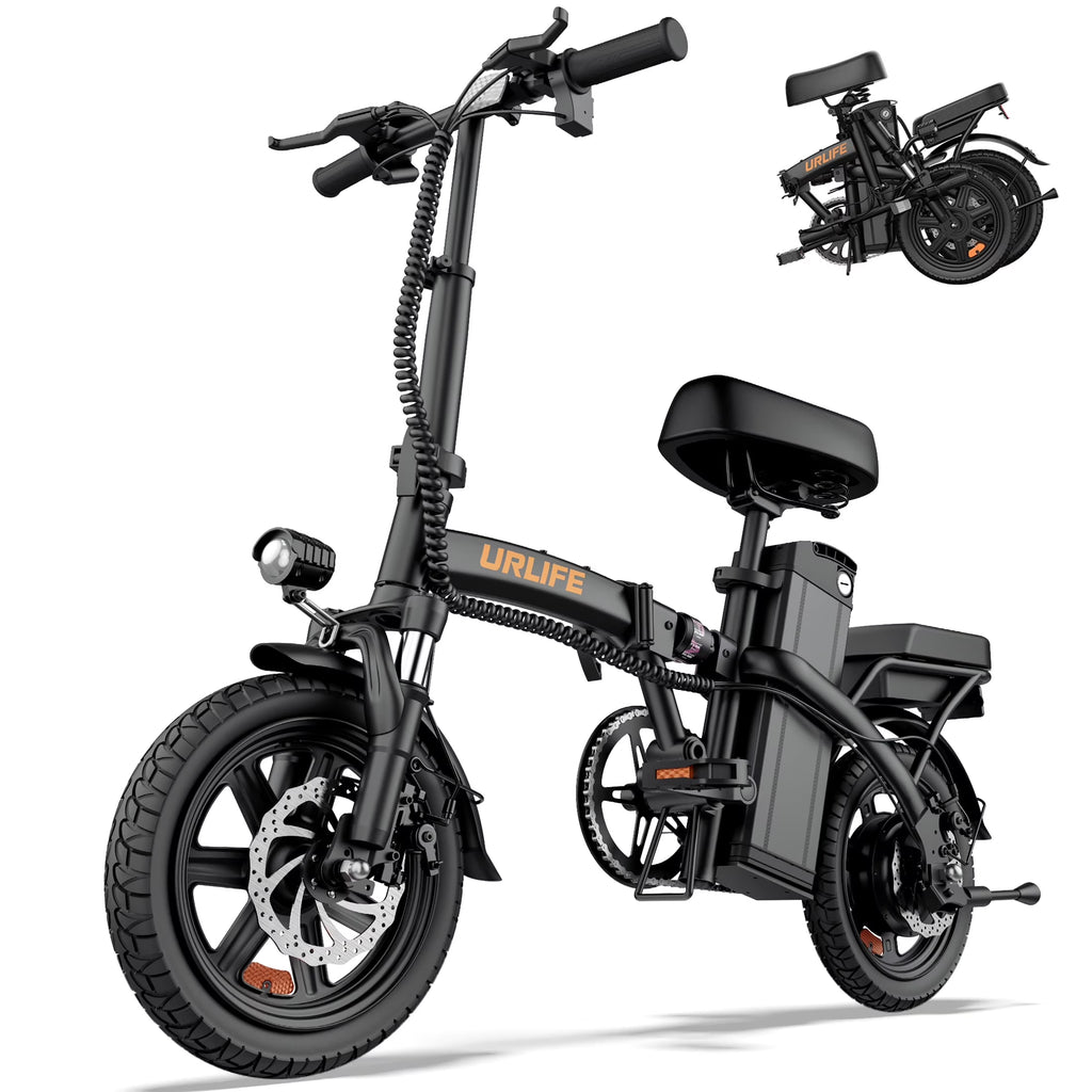URLIFE 14"Folding Electric Bike for Adults,500W Peak Motor,48V 7.5AH Removable Battery,Mini Ebike for Adults City Commuter,UL2849,Black