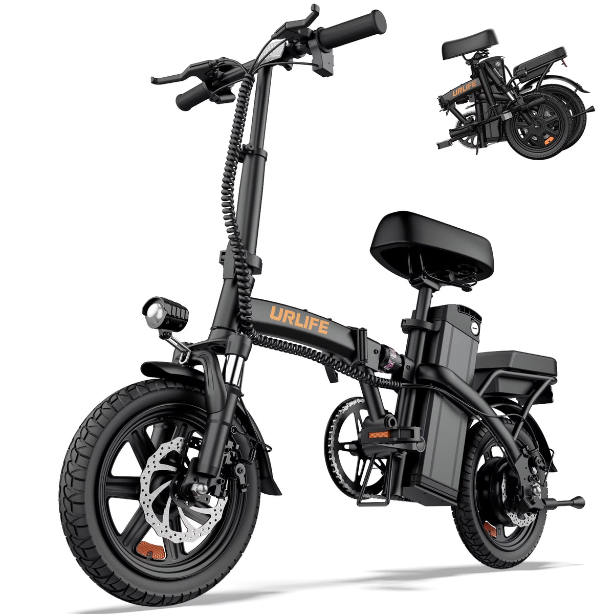 URLIFE 14"Folding Electric Bike for Adults,500W Peak Motor,48V 7.5AH Removable Battery,Mini Ebike for Adults City Commuter,UL2849,Black
