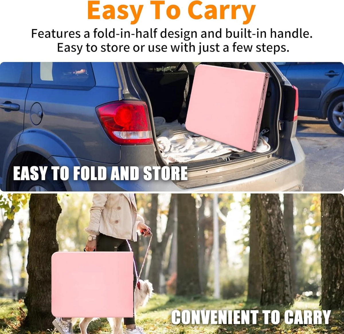 Folding Table with Carry Handle, Portable Fold-in-Half Plastic Table, Rectangle Foldable Table for Indoor