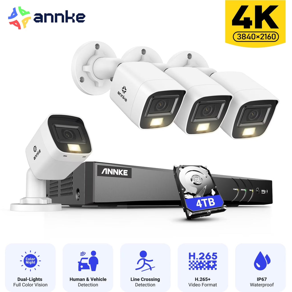 ANNKE 4K Security Camera System, 8CH 8MP AI DVR with Human & Vehicle Detection, 0TB HDD and 8x4K IP67 Bullet Home & Surveillance Cameras, Easy Remote View, Smart Dual Light
