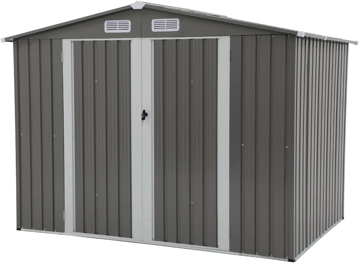 JOIVI 8'x6' Outdoor Storage Shed, Galvanized Metal Tool Storage Shed, Weather Resistant Garden Shed W/Lock for Backyard Patio Lawn, Brown