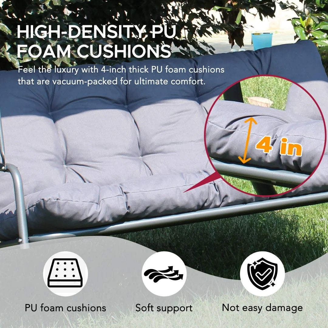 Made in Italy SUNJOY Outdoor Porch Swing, 2 Seat Patio Metal Swing with Adjustable Canopy