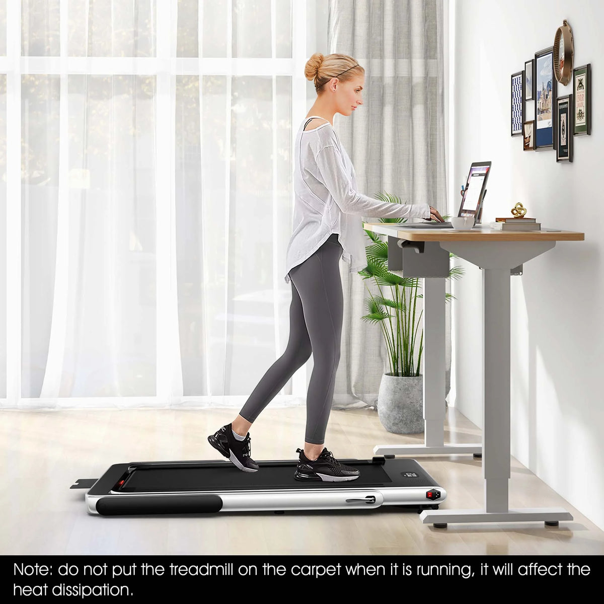 SuperFit Up To 7.5MPH 2.25HP 2 in 1 Dual Display Screen Treadmill Jogging Machine W/APP Control Silver