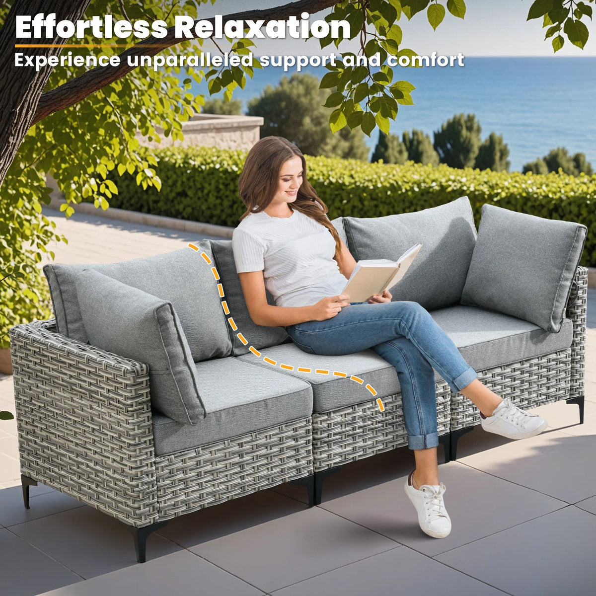 Vcatnet Outdoor Patio Furniture Sets 10 Pieces Sectional Sofa Wicker Conversation Set with Swivel Glider Chairs and Solar Powered Coffee Table for Porch,Backyard,Gray