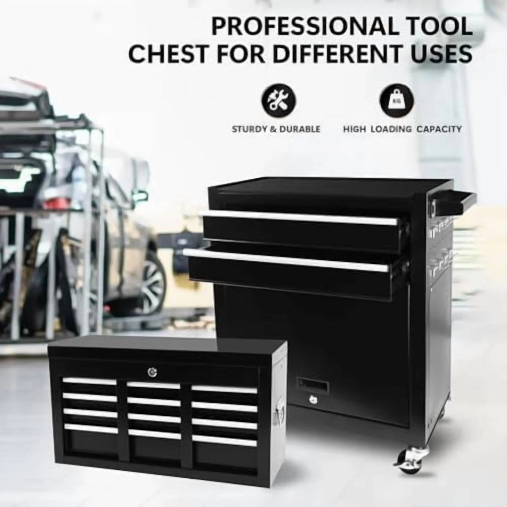 8-Drawer Rolling Tool Chest with Detachable Top Tool Box, Lockable Metal Tool Cabinet, and Liner, Heavy-Duty Storage Organizer with Wheels and 6 Hooks for Garage, Workshop, Green