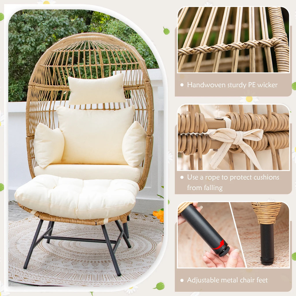RADIATA 6-Piece Boho Patio Furniture Set, Outdoor Wicker Sectional Sofa Conversation Set with Ice Bucket & Coffee Table, 500lbs Capacity, Beige