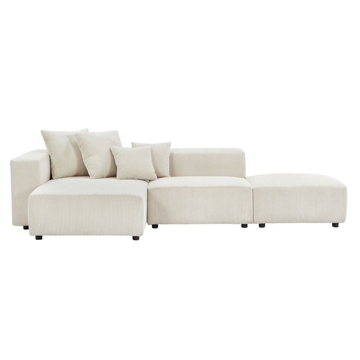 Newboti Furniture Soft Corduroy Sectional Modular Sofa Set, Small L-Shaped Chaise Couch for Living Room, Apartment, Office, Beige 25673
