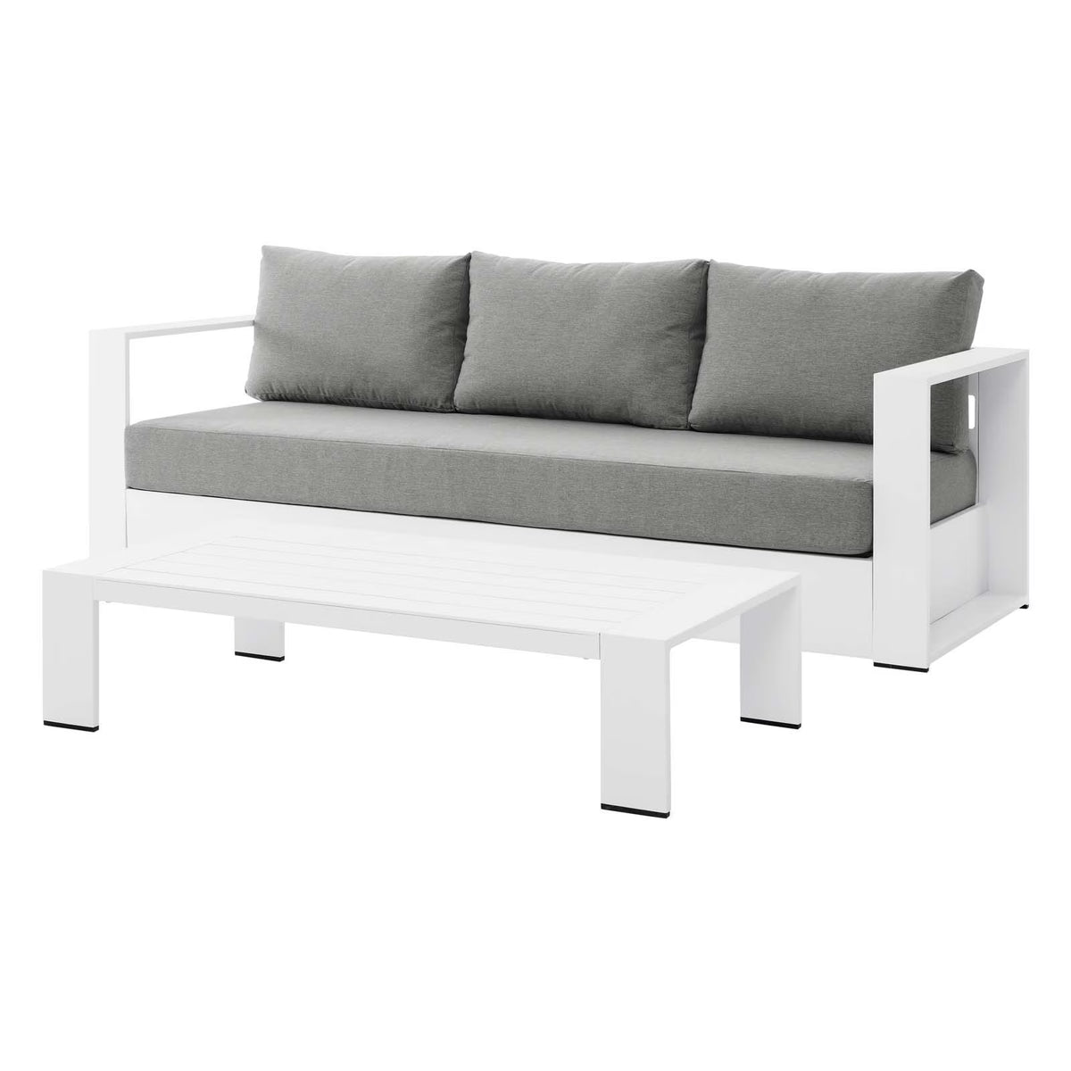 Lounge Sofa Table Set, Grey Gray, Aluminum, Metal, Fabric, Modern Contemporary, Outdoor Patio Balcony Cafe Bistro Garden Furniture Hotel Hospitality