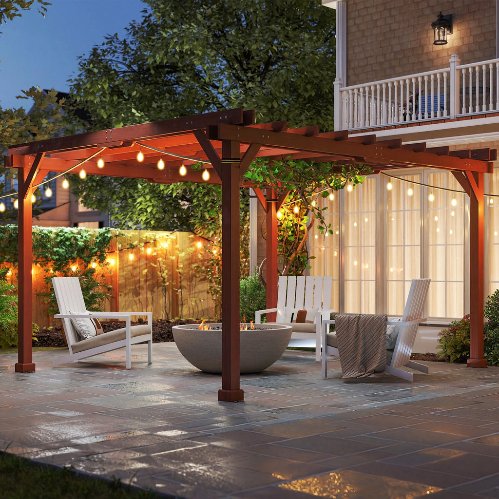 Outsunny 11' x 12.5' Outdoor Wood Pergola with Grape Trellis for Patio, Deck, Backyard, Lawn, Brown