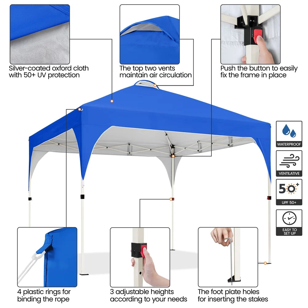 Topeakmart 8x8ft Pop Up Canopy Tent with Adjustable Height and Roller Bag, White
