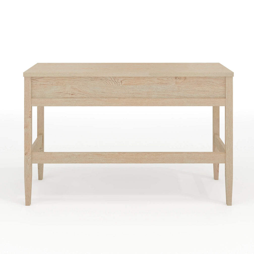 Martha Stewart Home Office Writing Desk with Tapered Legs in Light Natural with Antique Bronze Hardware