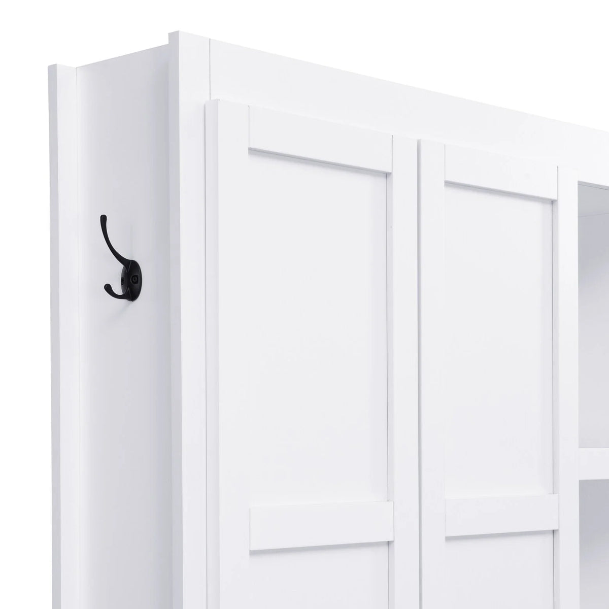 63" Farmhouse Hall Tree with Bench and Shoe Storage, 4-in-1 Entryway Bench with 4 Storage Cabinets, 5 Shoe Cabinets and 6 Hanging Hooks, Black