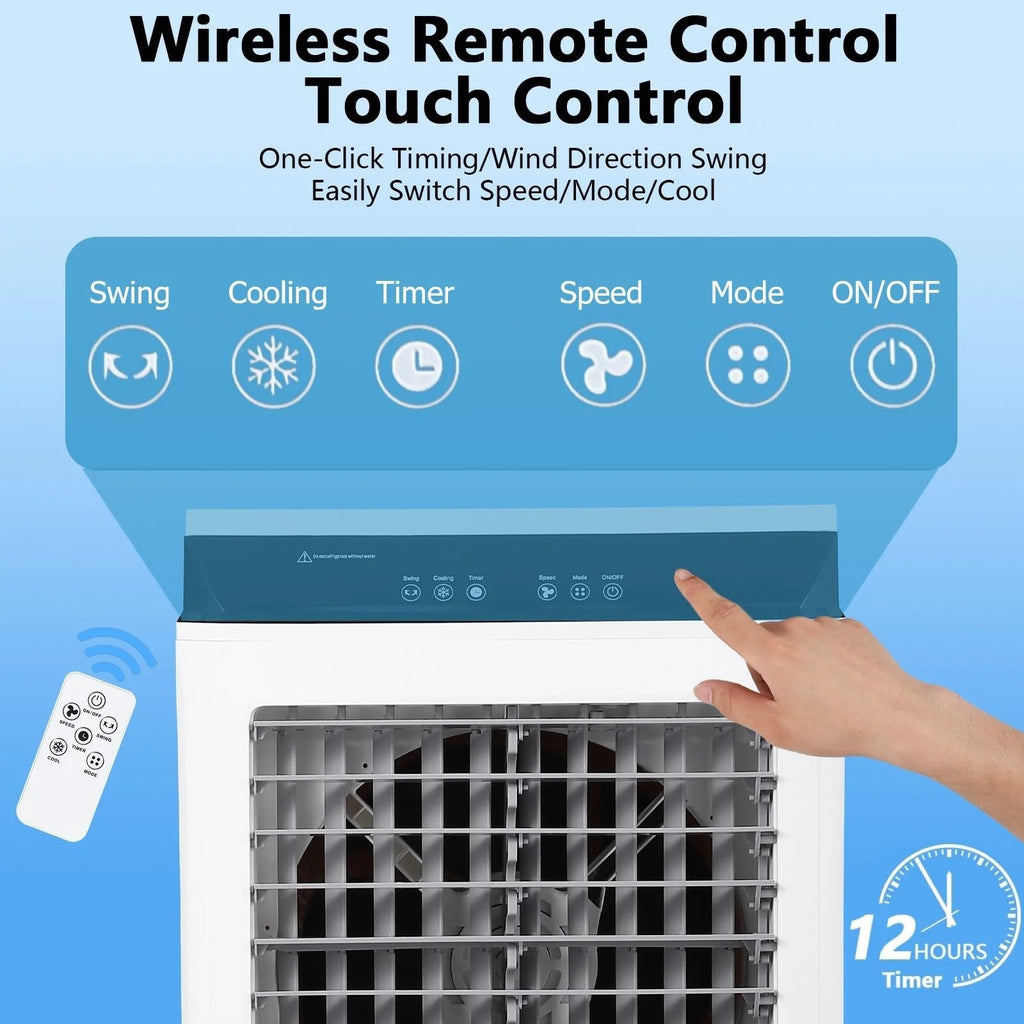 Evaporative Air Cooler, 1800CFM Swamp Cooler with 8.4 Gallon Water Tank and 4 Ice Packs, 3 Modes & Wind Speeds for Outdoor Indoor Use