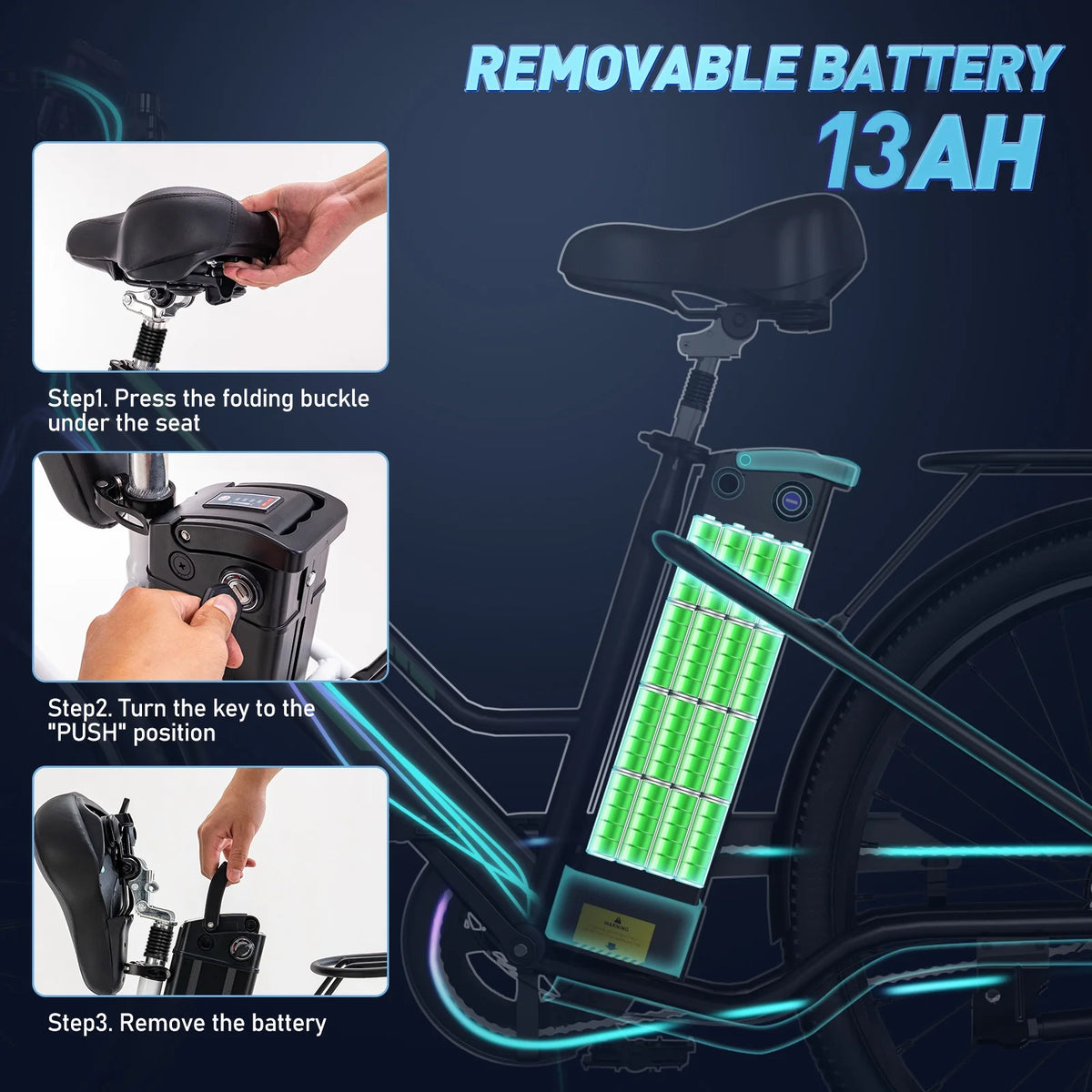 COLORWAY 26" Electric Bike for Woman, 500W Powerful Motor, 36V 12AH Removable Battery E Bike, , Max. Speed 19.9MPH Electric Bicycle UL2849