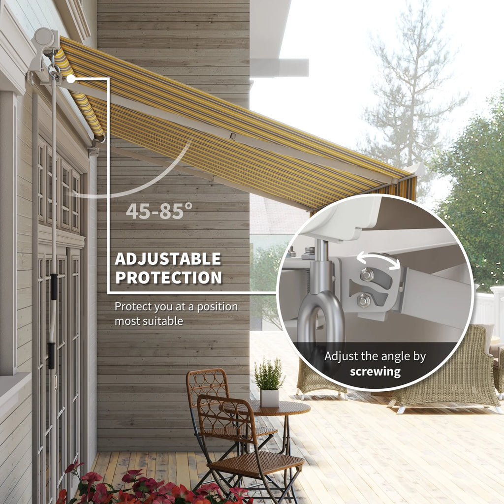 Outsunny 12' x 10' Manual Retractable Awning Outdoor Sunshade Shelter for Patio, Balcony, Yard, with Adjustable & Versatile Design, Beige and White