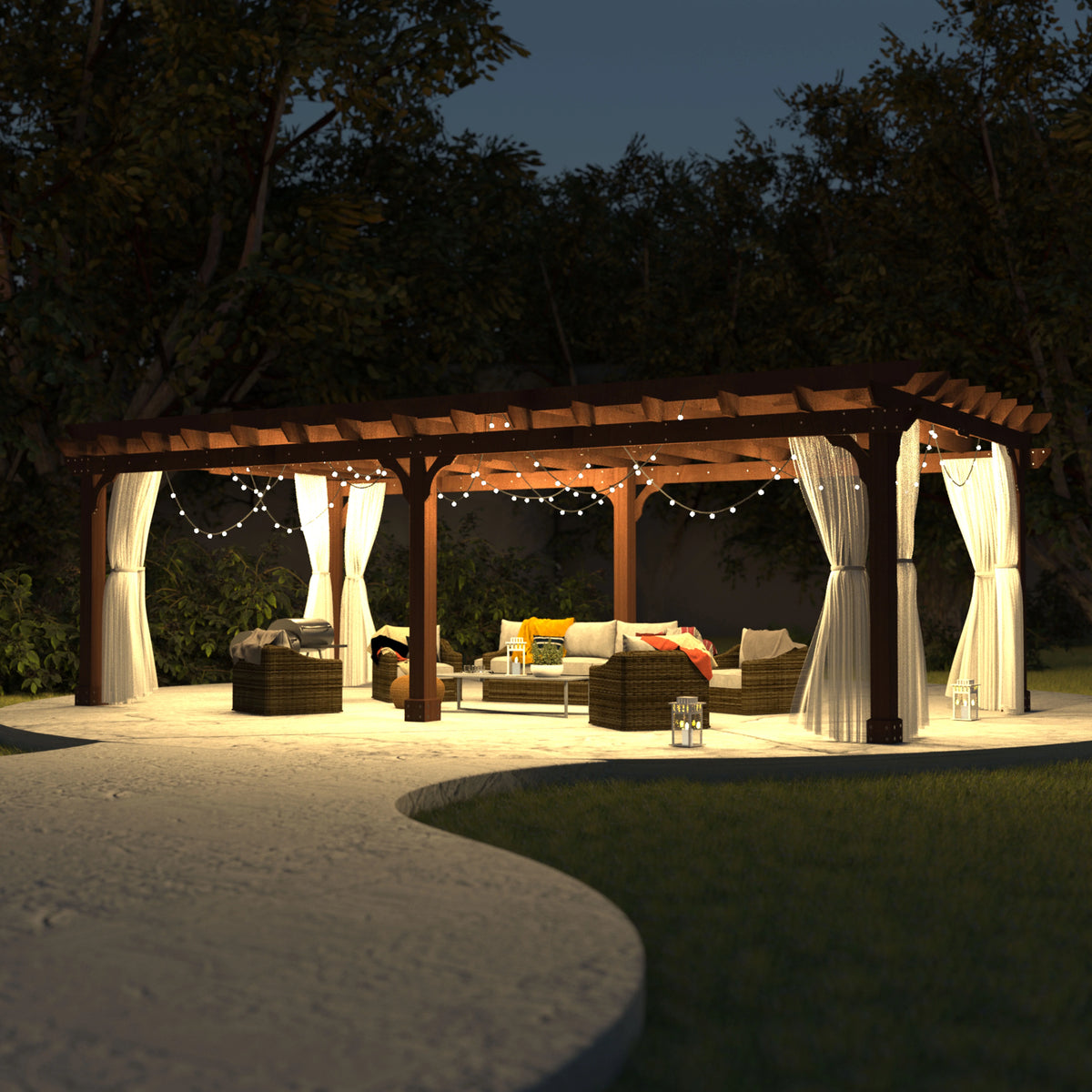 VEIKOUS 12'x10' Cedar Wood Pergola w/ Flat Roof and Ground Stakes for Outdoor Patio, Garden, Deck