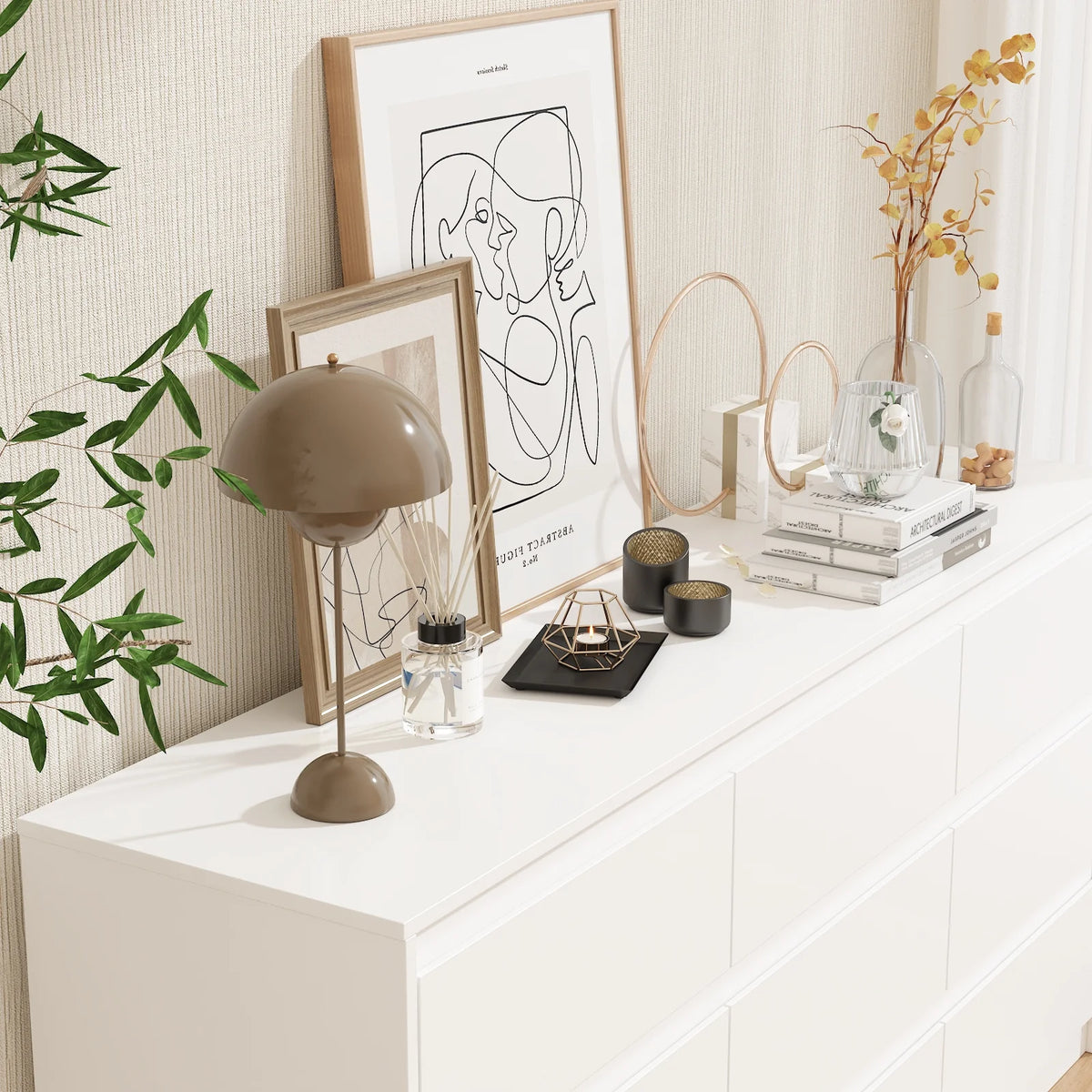 KULAGAGA 9 Drawer Dresser Chest of Drawers, 63 Wide Dressers, Modern Wood Drawer Chest Storage Organizer, No Handle Design for Bedroom Living Room Hallway, White