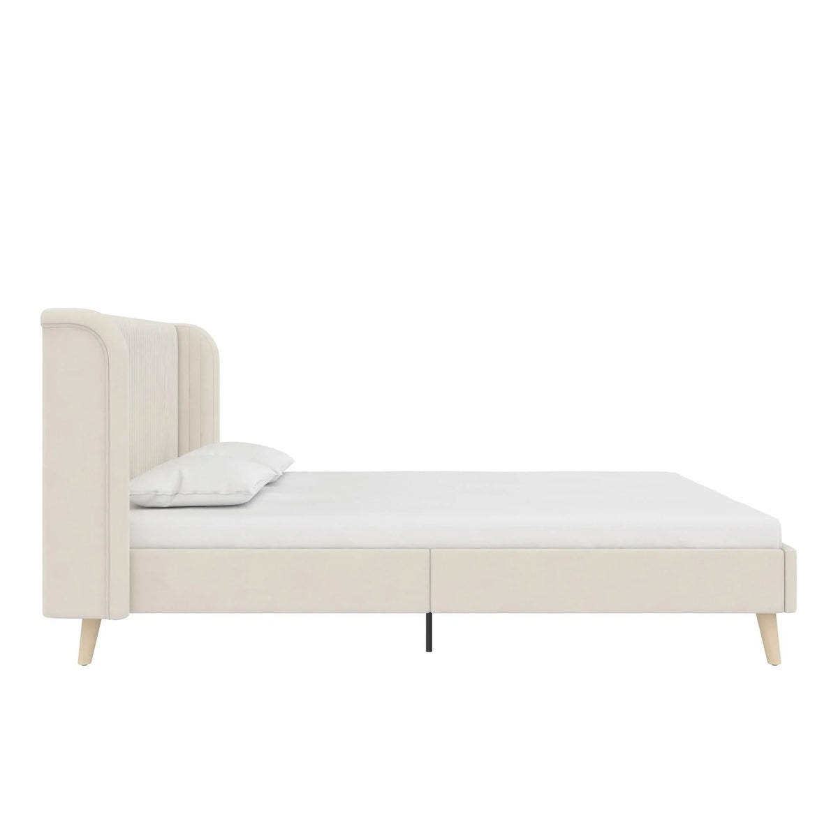 Novogratz Holly Upholstered Wingback Bed, Queen, Ivory Velvet