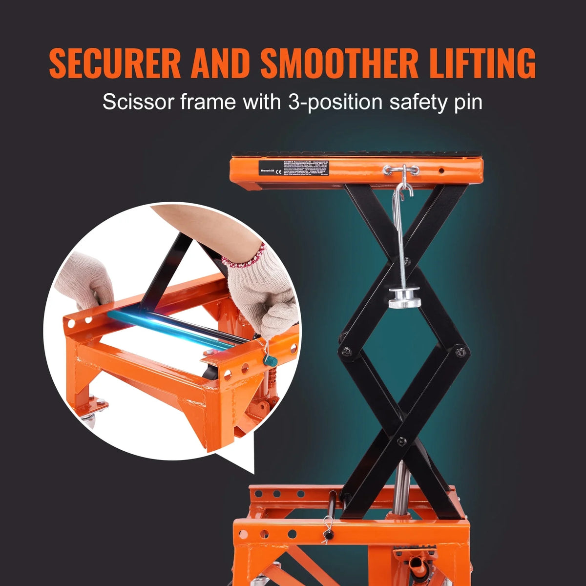 BENTISM Hydraulic Motorcycle Lift Table 350 lbs Height 13'-36' Dirt Bike Scissor Jack Stand with Wide Deck Safety Pin J-hook