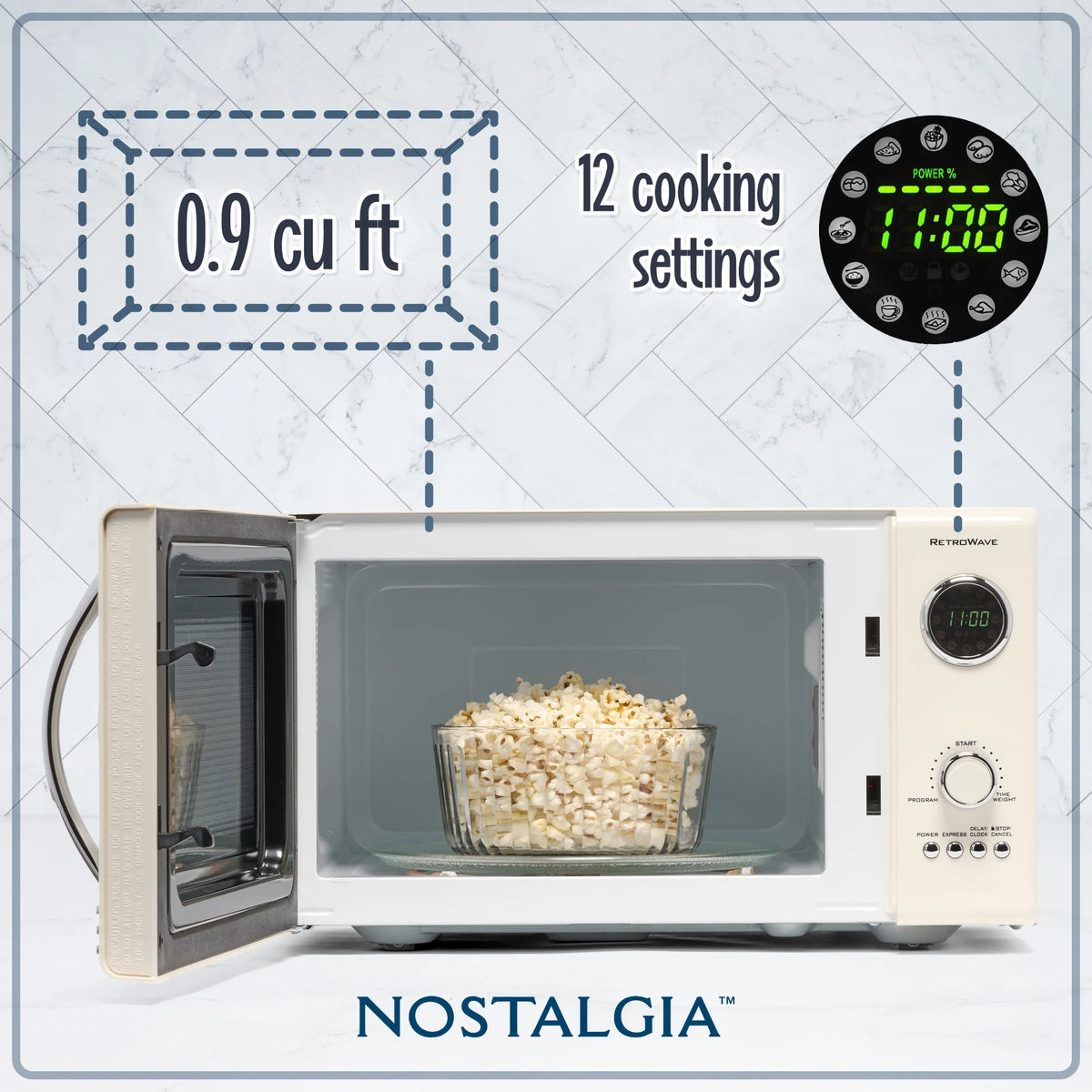 Nostalgia Retro Microwave for Countertop 0.9 cu ft Vintage Microwave, Ivory