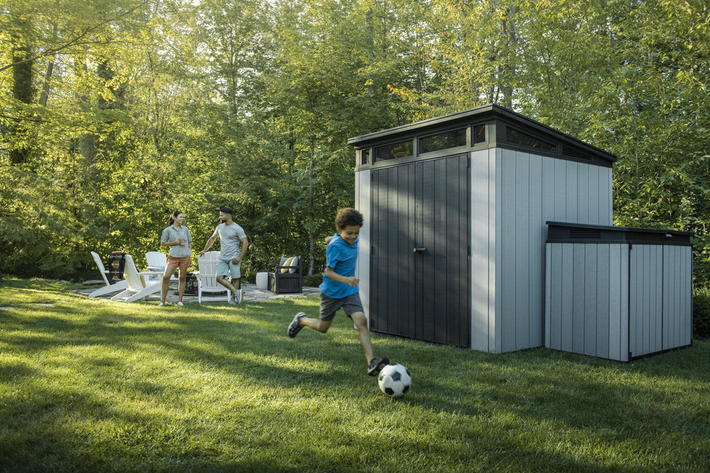 Keter Artisan 9x7 Foot Large Outdoor Shed & Floor w/Modern Design, Grey