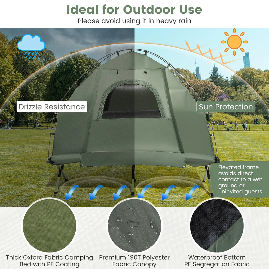 Goplus 1-Person Waterproof Camping Tent Cot with Air Mattress, Pillow, Sleeping Bag