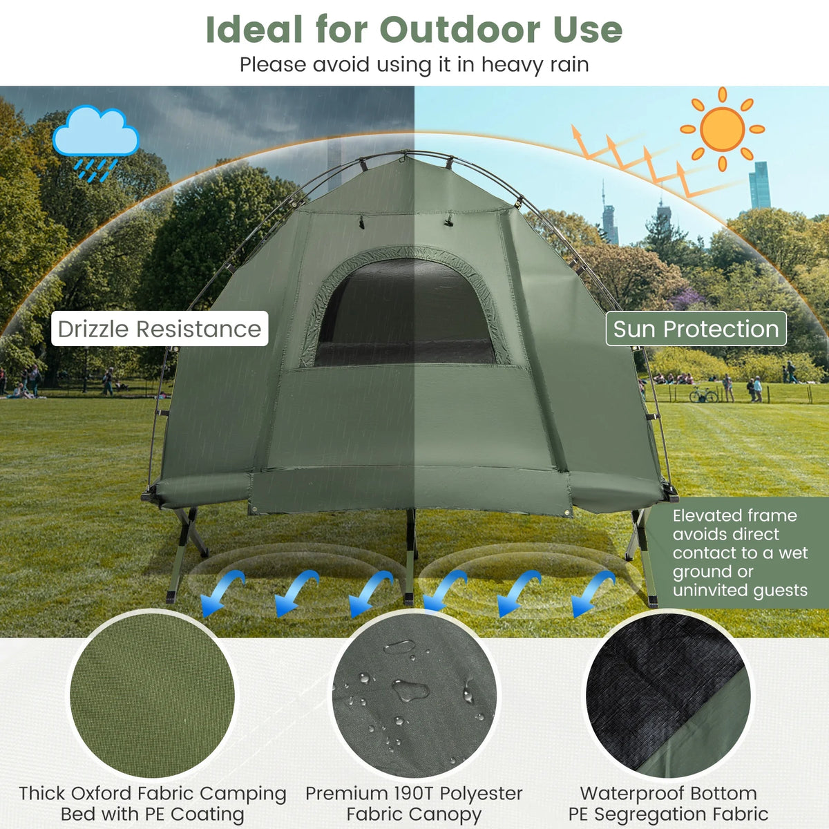 Goplus 1-Person Waterproof Camping Tent Cot with Air Mattress, Pillow, Sleeping Bag