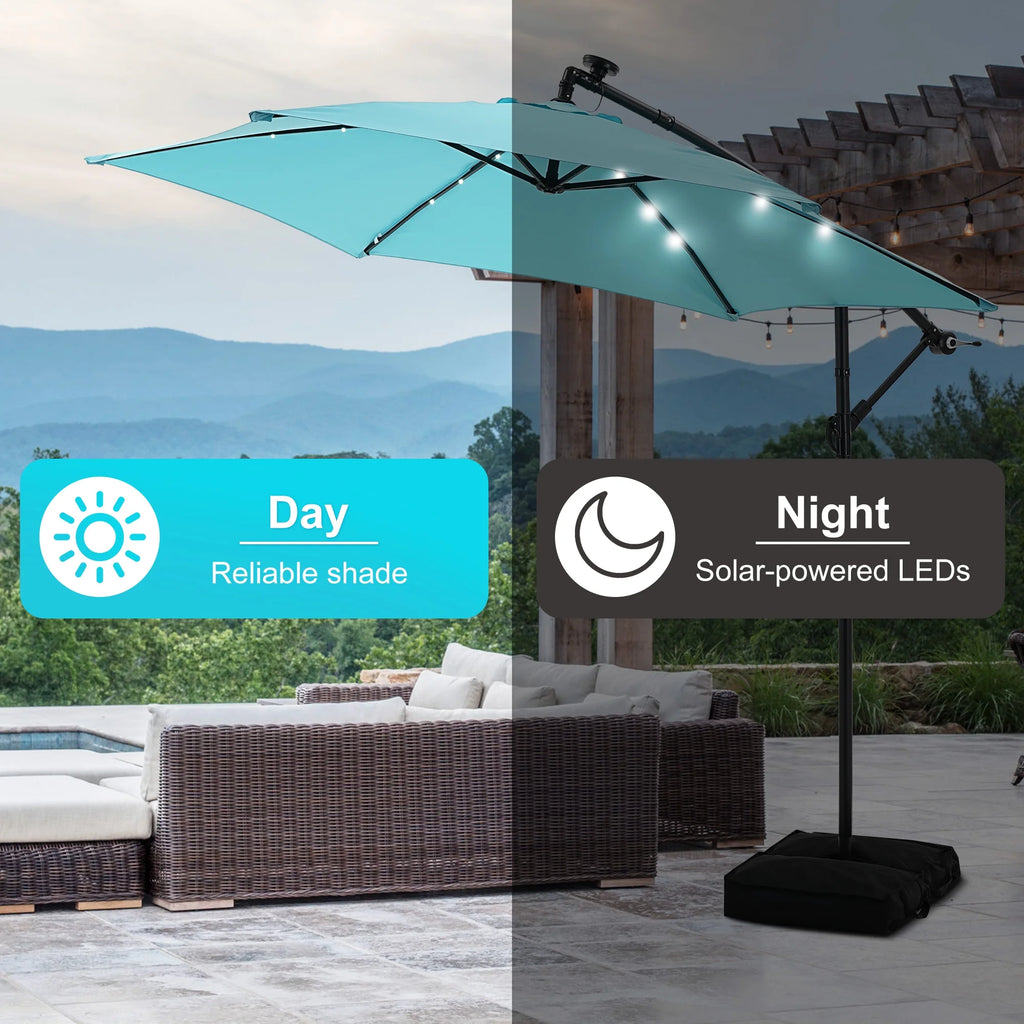 Autlaycil 10 ft Cantilever Offset Outdoor Patio Umbrella with Base Stand Rotate and Tilt, Blue