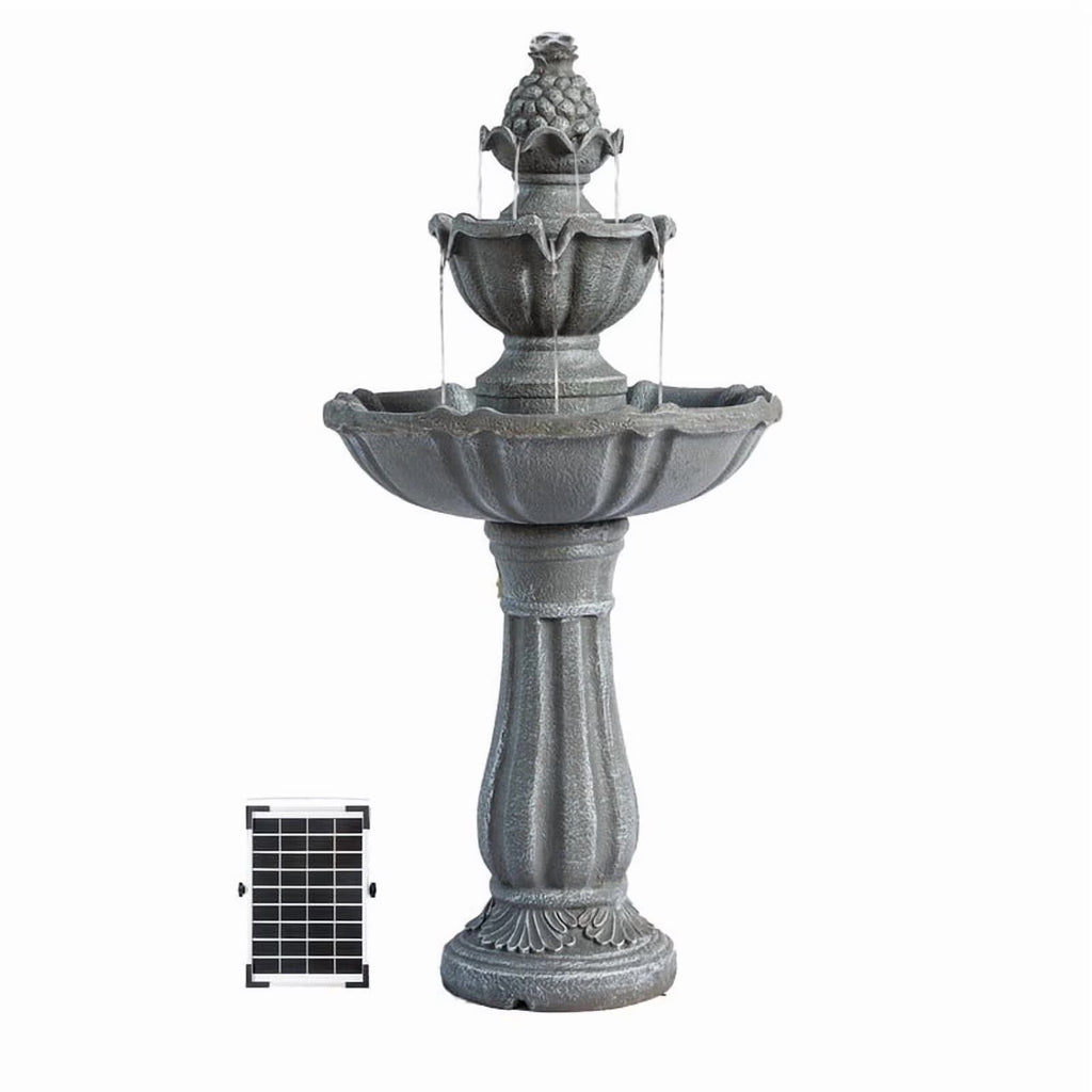 XBrand 36.2" 2-Tier Outdoor Freestanding Solar Water Fountain - Classic Design, Grey Resin Bird Bath with Pump - Ideal for Yard, Lawn and Garden, Porch Dcor