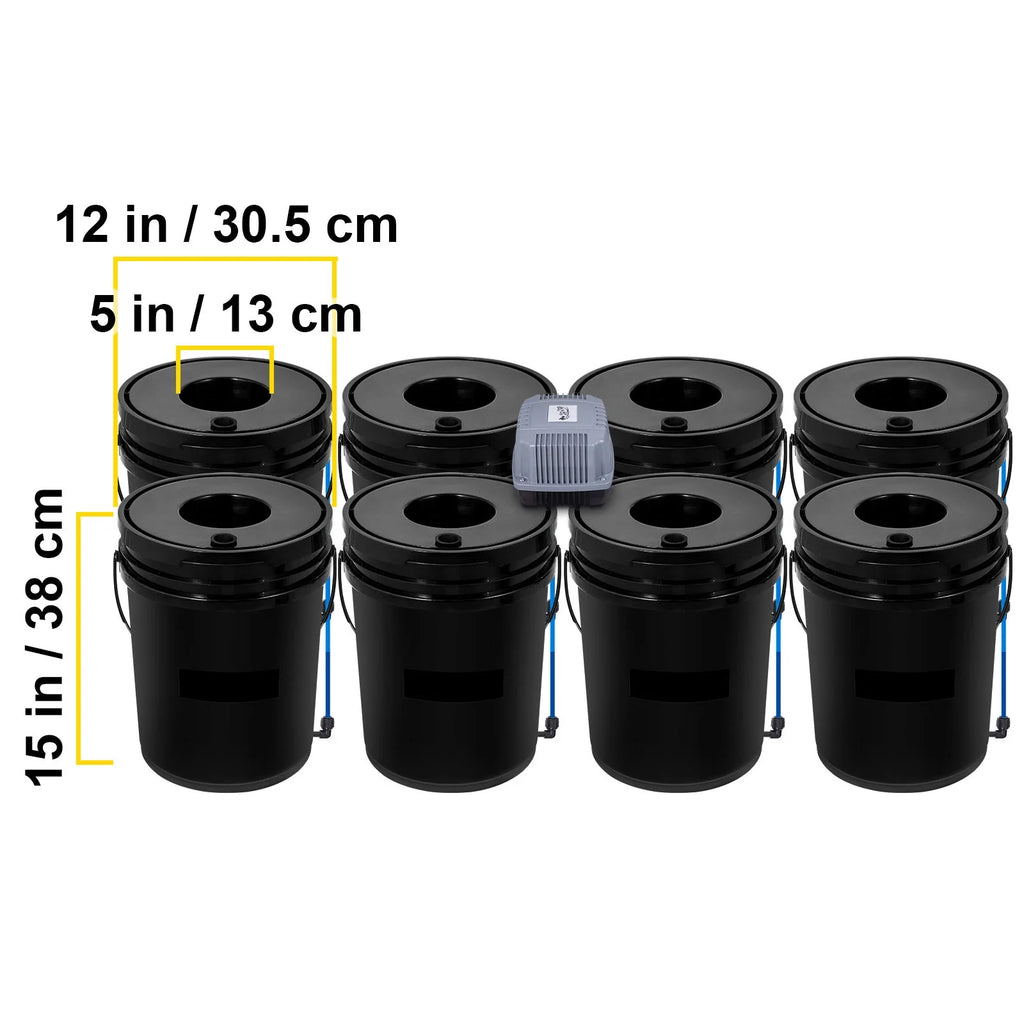 KFFKFF DWC Hydroponic System, 5 Gallon 8 Buckets, Deep Water Culture Growing Bucket, Hydroponics Grow Kit with Pump, Air Stone and Water Level Device, for Indoor/Outdoor Leafy Vegetables
