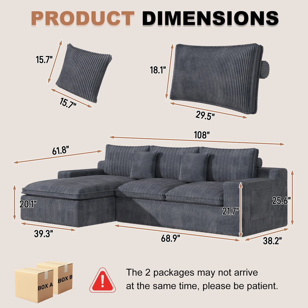 108 Modular Sectional Sofa, Cloud Sectional Couch with Deep Seat, Modern Modular L-Shape Sofa Couch with Chaise,Upholstered Couches for Living Room Bedroom