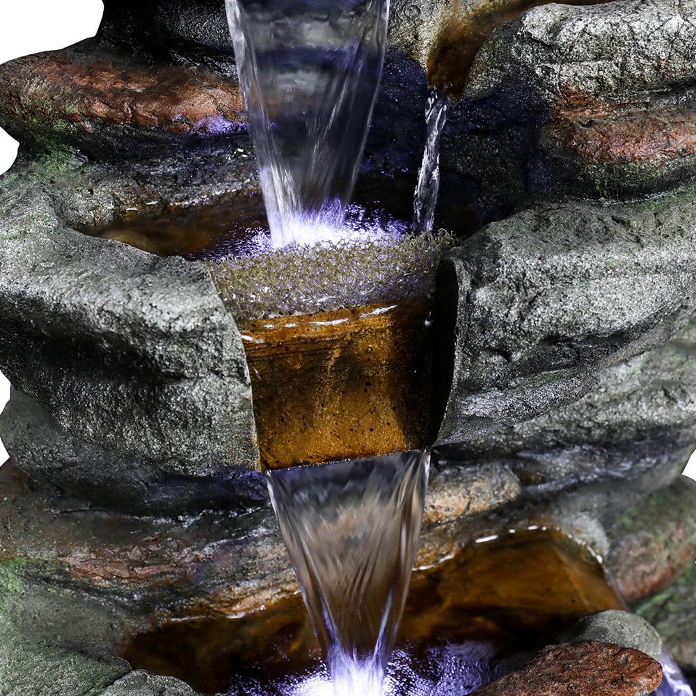 32.6-inch Rock Water Fountain with LED Lights Outdoor Waterfall for Garden and Patio Decor