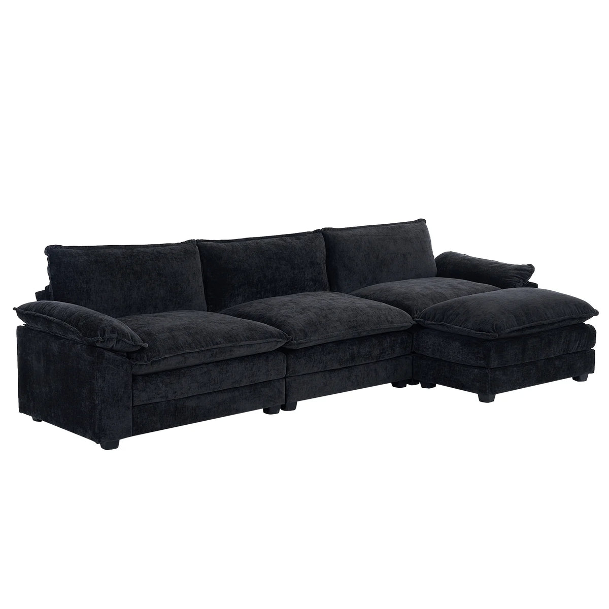 Zimtown Sectional Sofa with Ottoman, L Shaped Convertible Couch with Removable Chaise Chenille Fabric Sofa Set for 4-6 Persons Living Room Furniture Dark Grey
