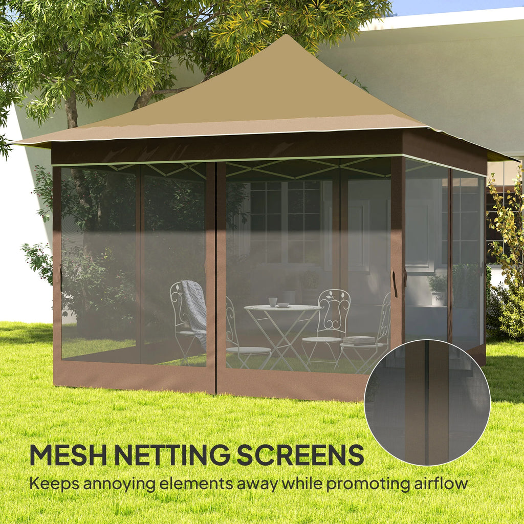 Outsunny 12 x 12 ft. Pop Up Canopy Tent with Mesh Netting, Height Adjustable, UPF50+ Instant Sun Shelter, Beige
