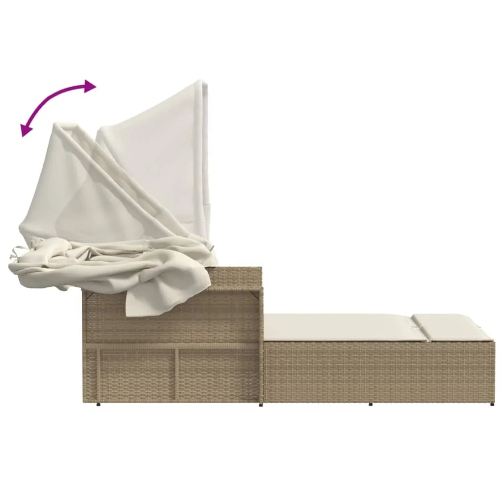 vidaXL Powder Coated Steel Removable Canopy and Cushions Double Sun Lounger, Beige