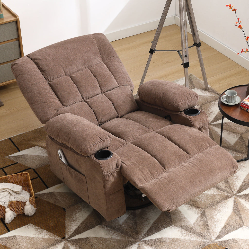 JONPONY Massage Swivel Rocker Recliner Chair with Vibration Massage and Heat Ergonomic Lounge Chair for Living Room with Rocking Function and Side Pocket, 2 Cup Holders, USB Charge Port,Grey