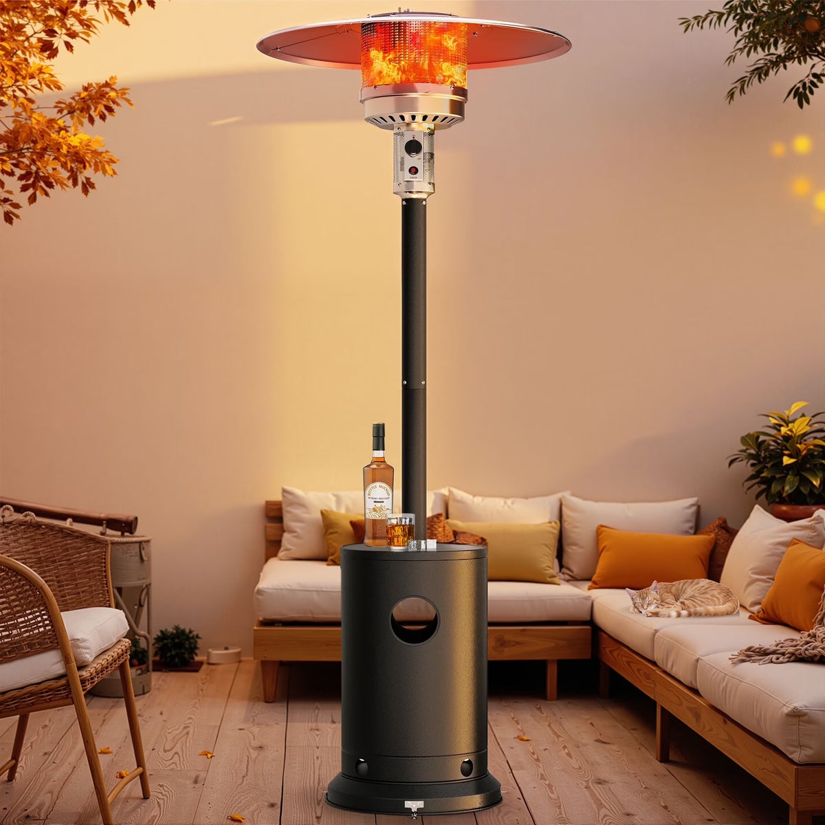Patio Heater for Outdoor Use, 50,000BTU Propane Heater with Wheels and Adjustable Thermostat, Heavy Duty Stainless Steel Patio Heater, Freestanding Heater for Backyard, Deck, Garden, Silver