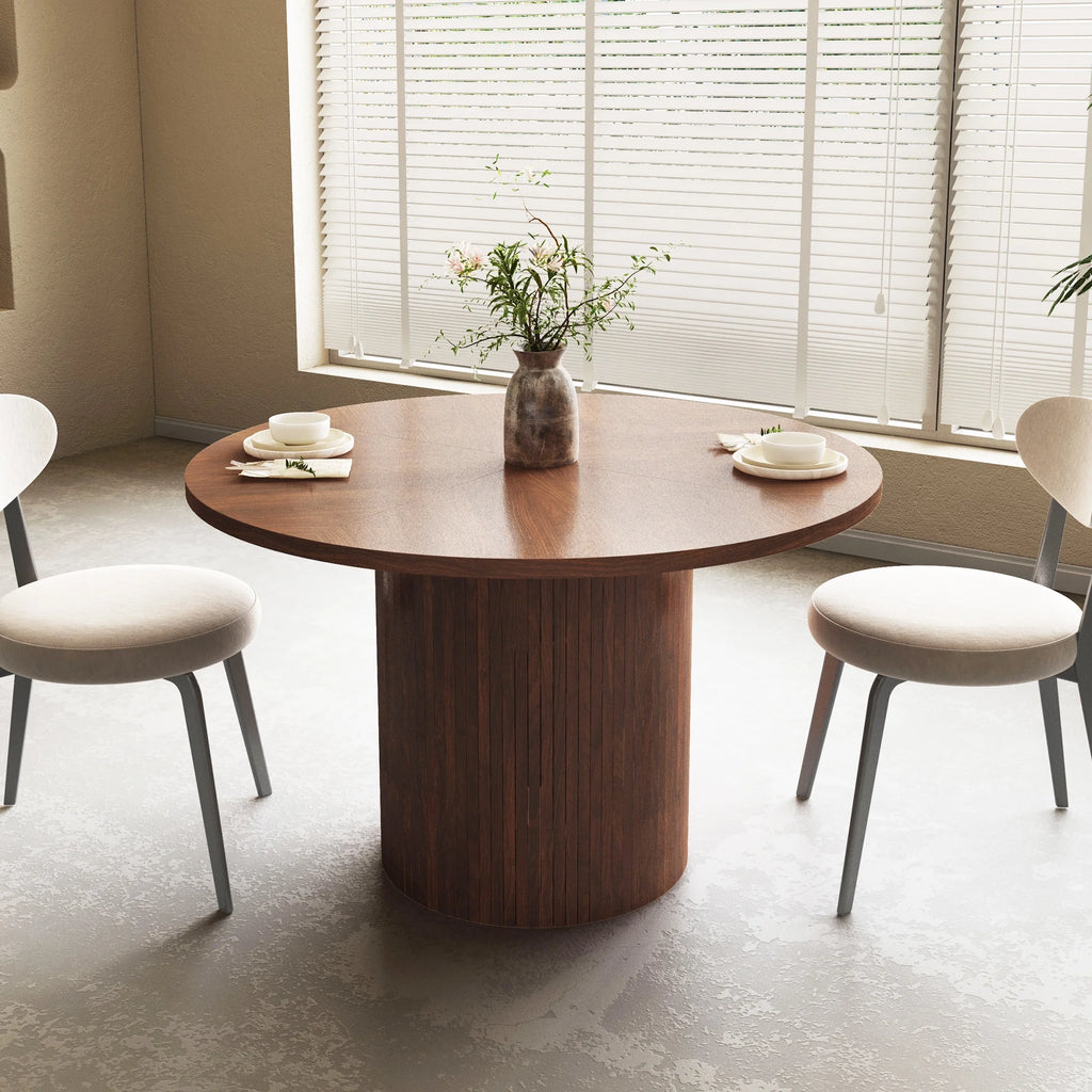 Wirrytor Round Dining Table, Modern Farmhouse Kitchen Table, 47 Inch Coffee Circle Dining Tables with Wood Strip Base for Kitchen Living Room, Black