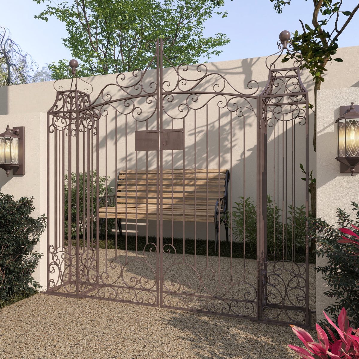 DecMode Traditional Metal Arch with Botanical Design Garden Arbors with Latch Lock Closure, 78"W x 94"H