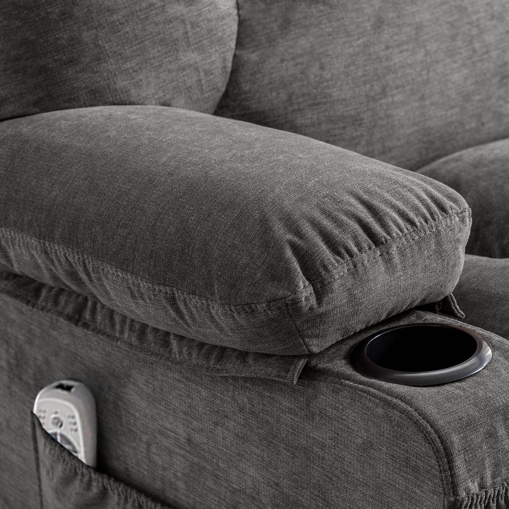 JONPONY Manual Recliner Chair with Heat Therapy and Massage Function, Heavy Duty Reclining Mechanism Massage Chair, Elderly Single Rocker Sofa with Cup Holders for Bedroom Home Theater,Grey