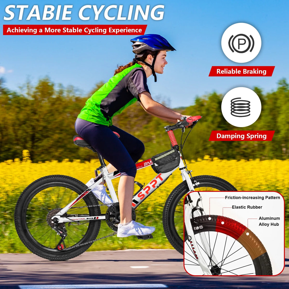 SPPTTY 20-24 inch Bike,6-Speed Mountain Bike for Men Women Boys Girls,Comfort Saddle,Blue