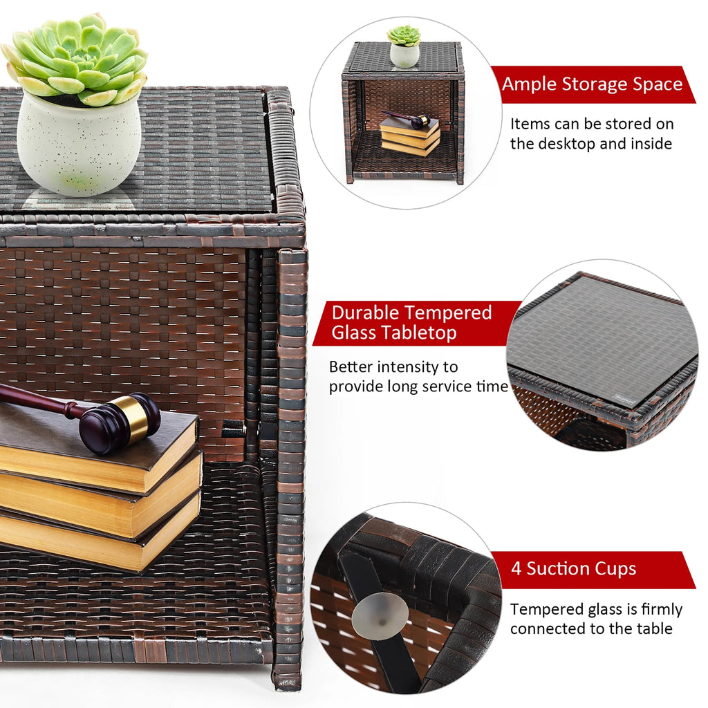 Costway 3PCS Patio Rattan Wicker Furniture Cushion Sofa Coffee Table Gray