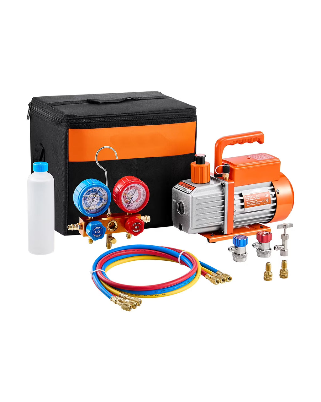 KFFKFF 3.5 CFM AC Vacuum Pump and Gauge Set, Single Stage Rotary Vane HVAC Air Vacuum Pump, A/C Refrigerant Manifold Gauge Kit, with Hoses, for R134a, R12, R22, R502a, R410A, R404, R407C Refrigerants