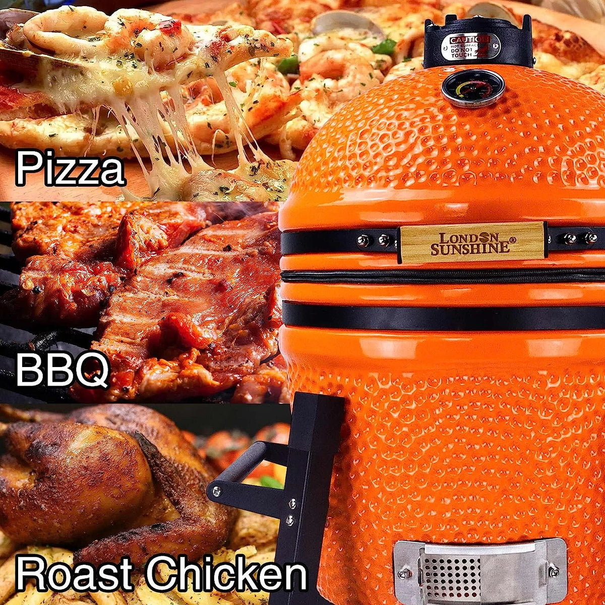 London Sunshine Ceramic Kamado Charcoal BBQ Grill -The Junior Series with Tall Stand (BLACK)