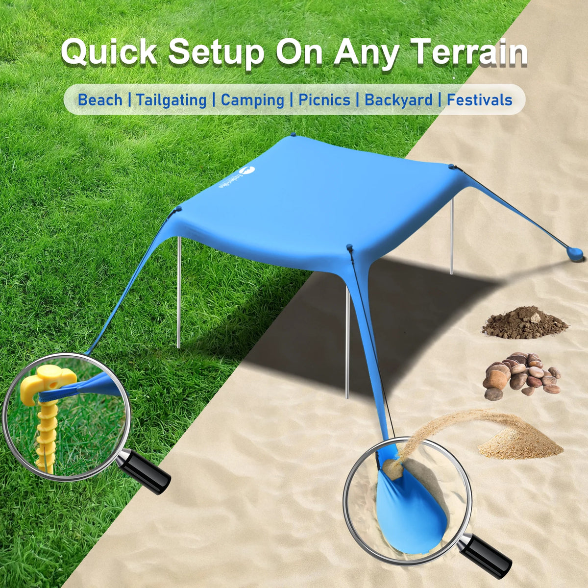 Easierhike 10'x10' Beach Tent Sun Shelter, UPF 50+ Windproof Beach Canopy for 8-10 People, Portable with Carry Bag, Easy Setup for Outdoor, Royal Blue