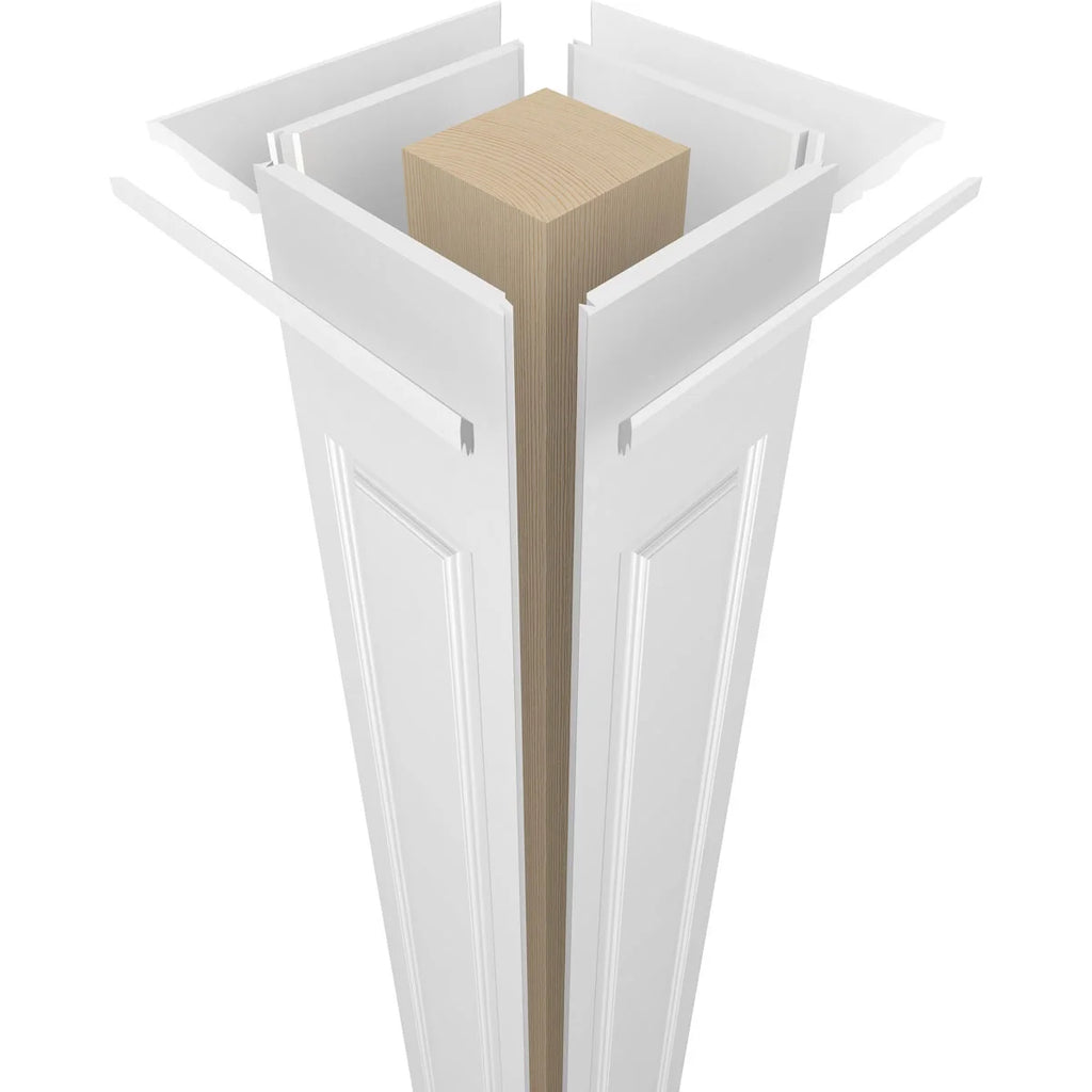 Ekena Millwork 6"W x 8'H Craftsman Classic Square Non-Tapered, Raised Panel PVC Column Kit, Crown Capital & Crown Base