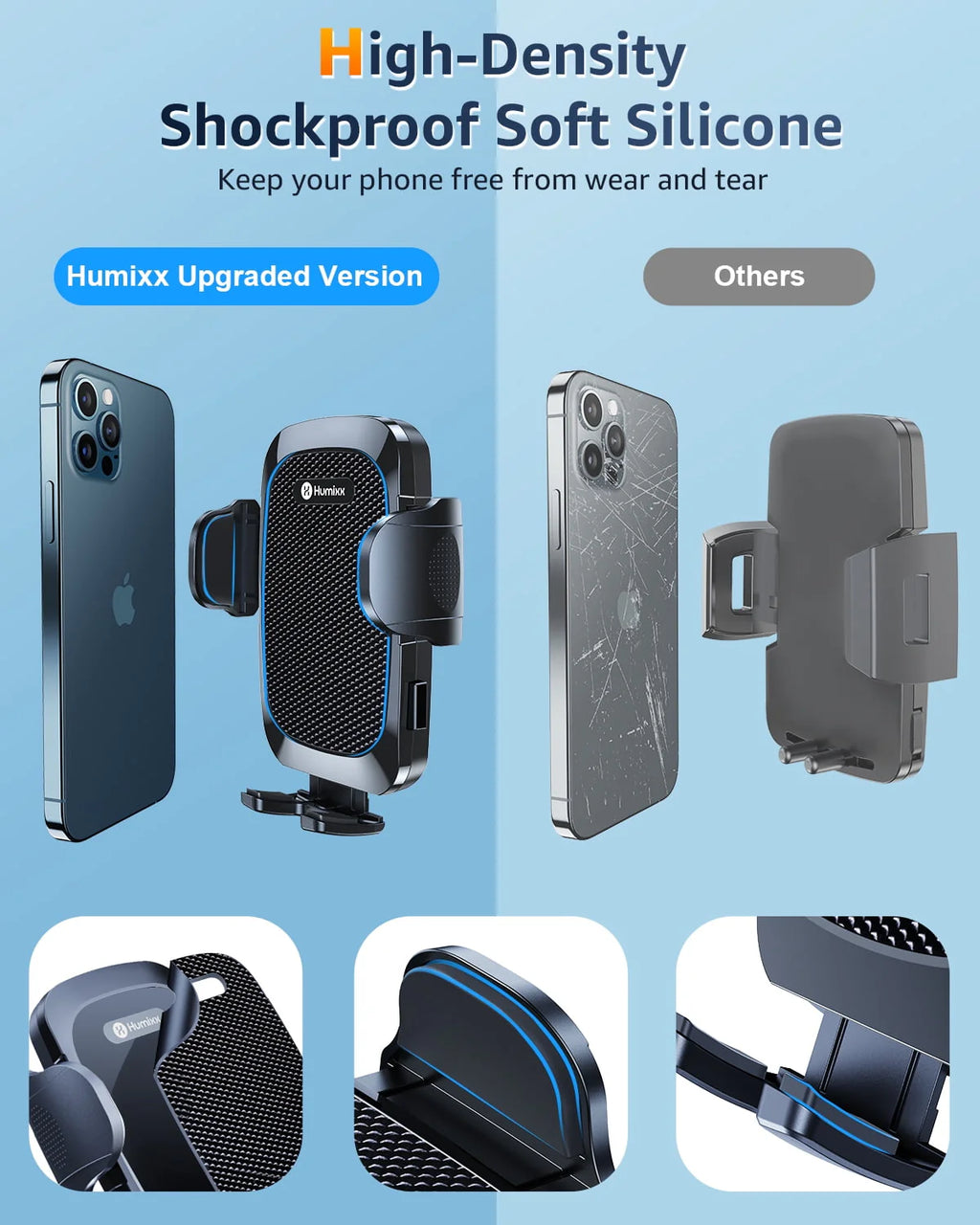 2023 Military-Grade Super Suction & Stable  Universal Car Phone Mount Humixx, Car Holder for Dashboard Air Vent Windshield, 360  Rotatable Long Arm Cell Phone Holder for All Mobile Phones