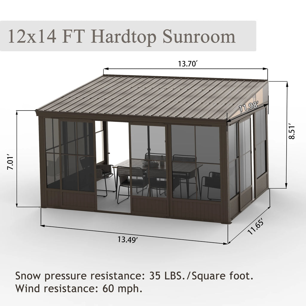 Domi Outdoor Living 10' x 12' Hardtop Lean-to Gazebo, Wall-Mounted with Galvanized Steel Roof Wall Pergola with Aluminum Frame, Curtains and Netting, for Patio, Deck, Garden, Backyard