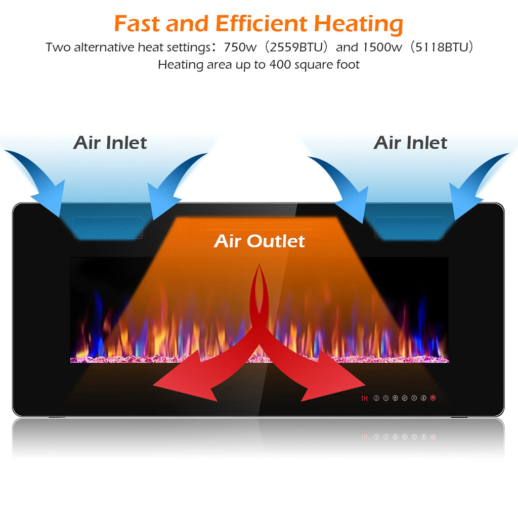 Costway 36'' Electric Fireplace Recessed Ultra Thin Wall-Mounted Heater w/Multicolor Flame