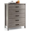 Costway Modern 5 Drawer Chest Storage Dresser Cabinet with Metal Handles Gray Oak